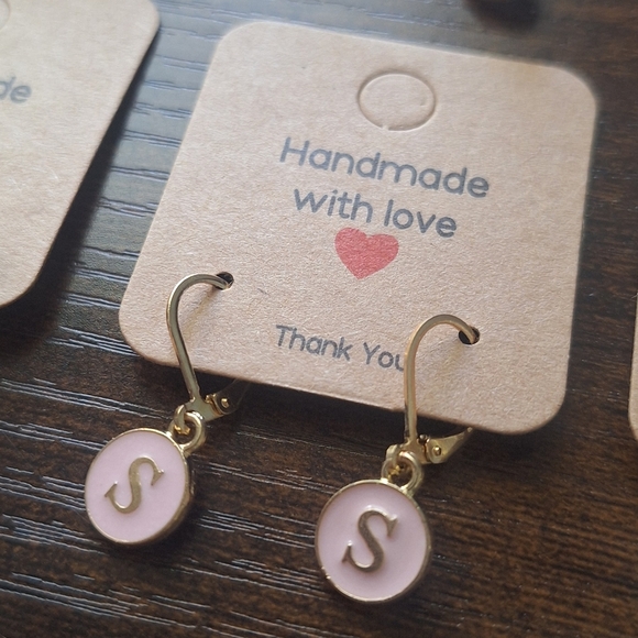 Seaglasscoaztallemonades.com Jewelry - Gold and Pink Handmade Initial Earrings S